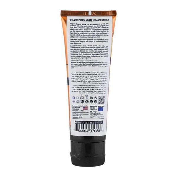 Hollywood Style Organic Papaya White SPF60 Sunblock - Image 2
