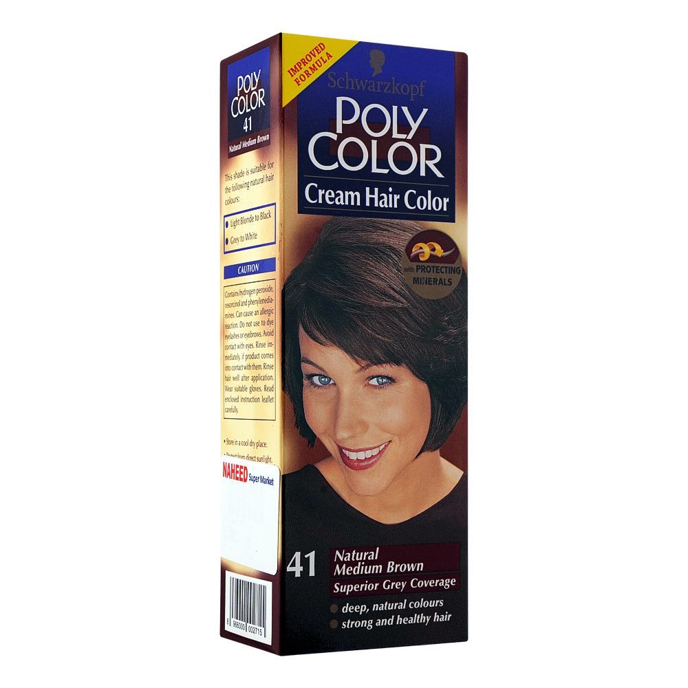 Schwarzkopf Poly Color Cream Hair Color, 41 Natural Medium Brown - Eshaistic