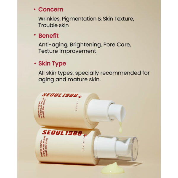 K-Secret Seoul 1988 Serum : Retinal Liposome 2% + Black Ginseng 30ml - Image 3