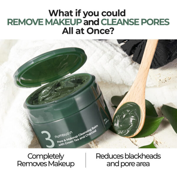 Numbuzin No.3 Pore & Makeup Cleansing Balm with Green Tea and Charcoal 85g - Image 2