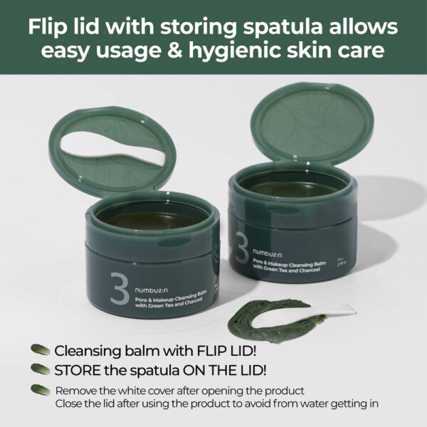 Numbuzin No.3 Pore & Makeup Cleansing Balm with Green Tea and Charcoal 85g - Image 4