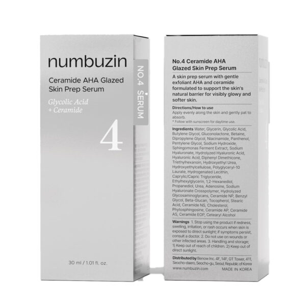 Numbuzin – No.4 Ceramide AHA Glazed Skin Prep Serum 30ml - Image 2
