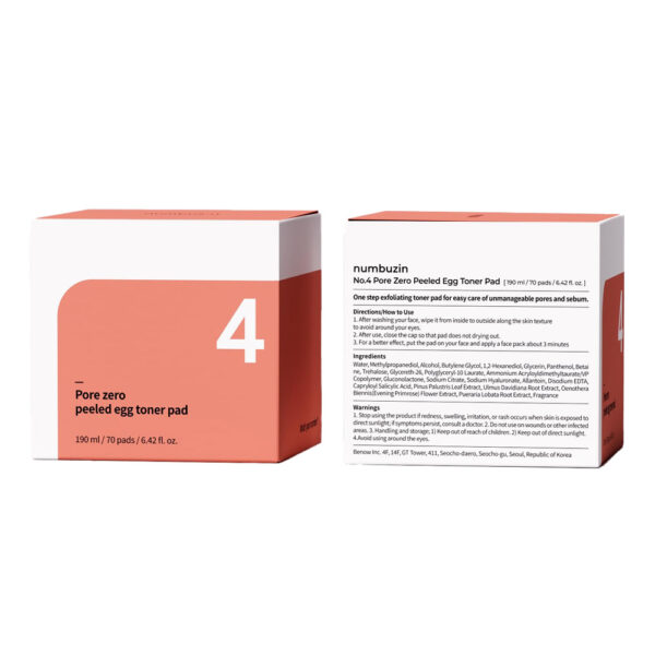 Numbuzin No.4 Pore Zero Peeled Egg Toner Pad 70 pads - 190ml - Image 2