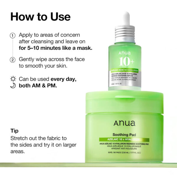 Anua Azelaic 10 Hyaluron Redness Soothing Pad 90 Pads - 230ml - Image 4