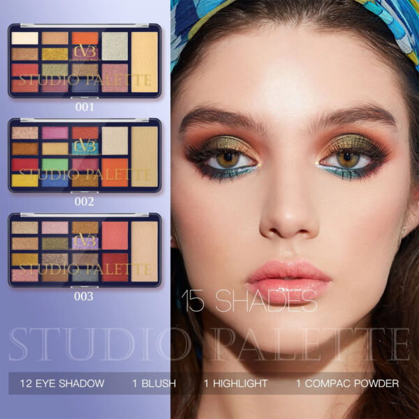 Cvb Studio Palette 12 Eye Shadow 1 Blush 1 Highlight 1 Compact Powder C219 - Image 5