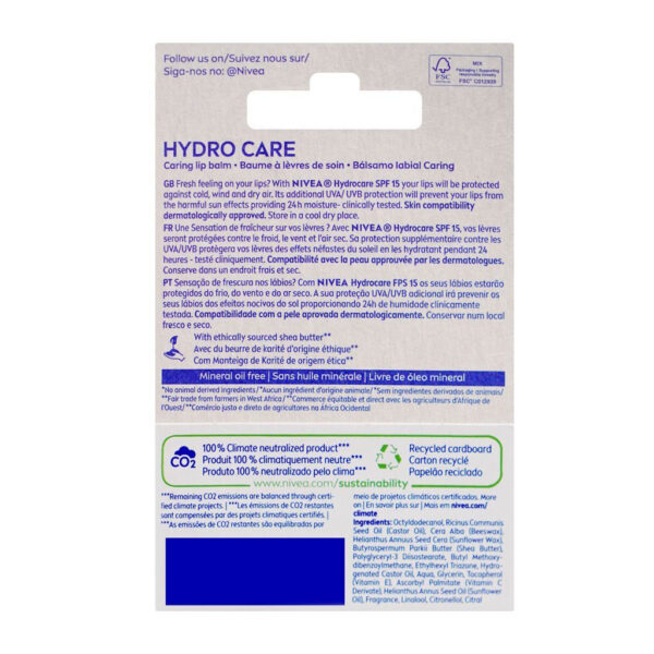 Nivea Hydro Care Moisture Lip Balm, SPF 15, - Image 2