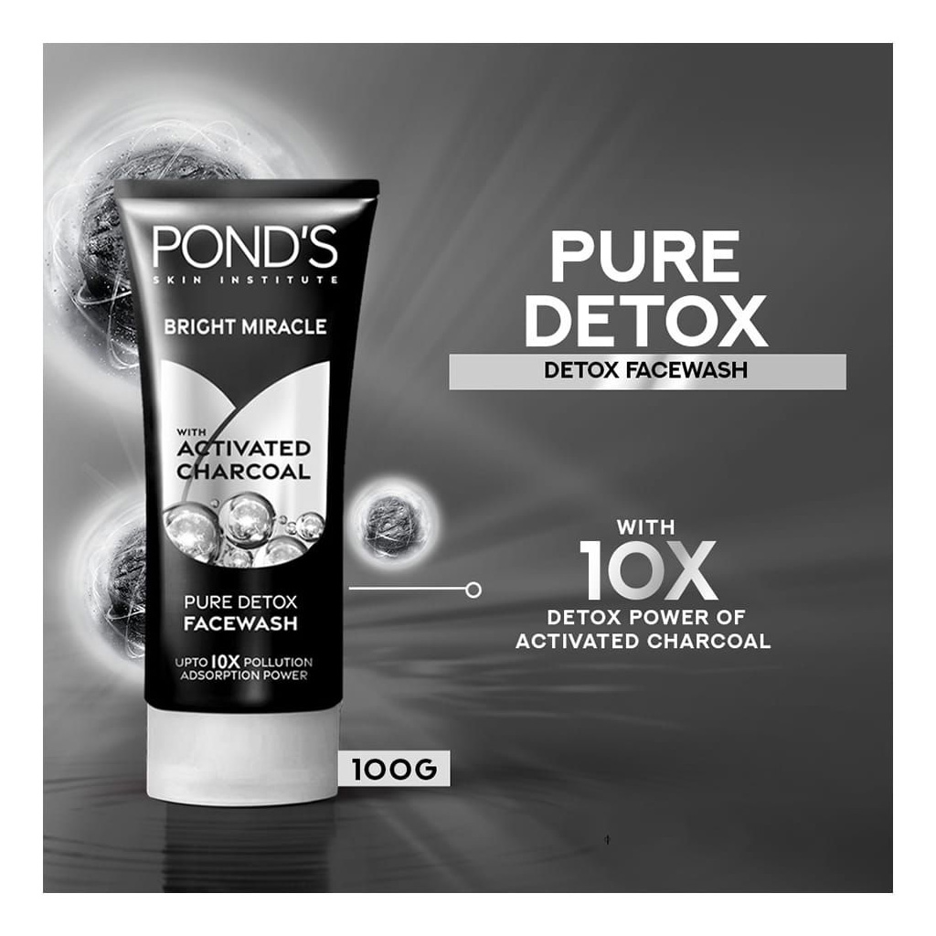 Ponds Bright Miracle Pure Detox Face Wash With Activated Charcoal 100g Ponds Bright Miracle Pure Detox Face Wash With Activated Charcoal 100g